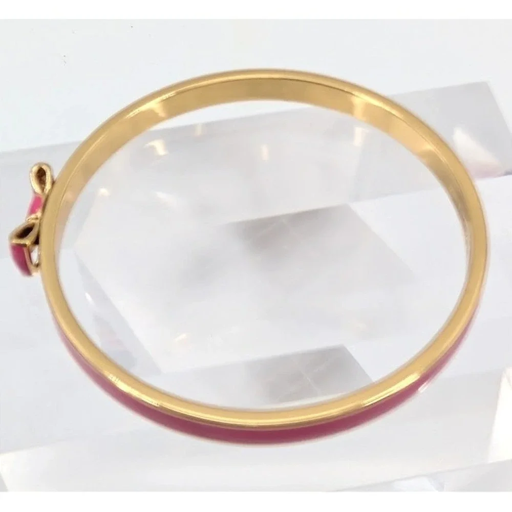 Kate Spade New York Pink Bow Bangle Bracelet Gold Tone 8" - Picture 5 of 11
